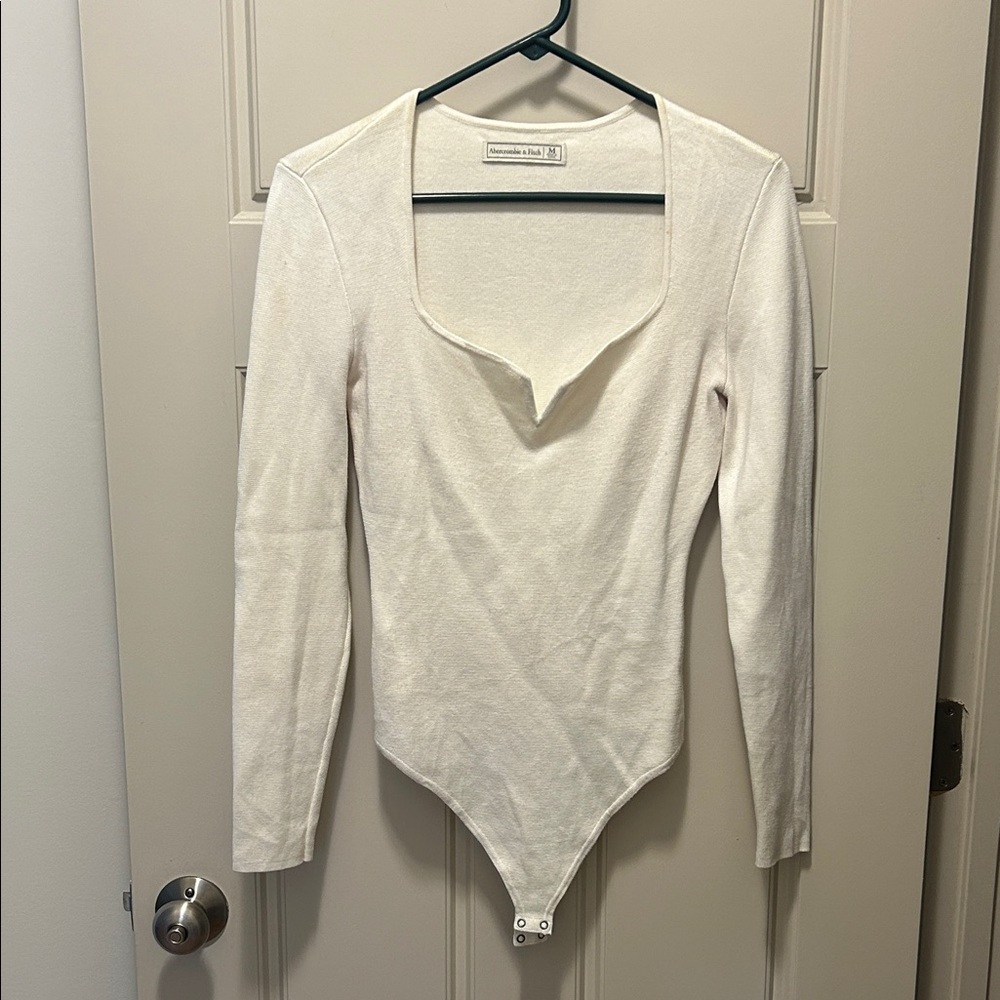 Abercrombie & Fitch Cream Long Sleeve Bodysuit